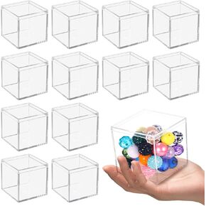 Homaisson 12 PCS Acrylic Square Cube 3 x 3 x 3 Inches, Small Clear Plastic Display Boxes with Lids, Clear Acrylic Storage Square Cube Boxes, Display Case Container for Candy Jewelry Tiny Items