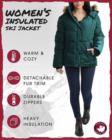 معطف شتوي للنساء من CANADA WEATHER GEAR - سترة تزلج معزولة ثقيلة الوزن - ملابس خارجية سترة ثلجية (S-XL) in Kuwait