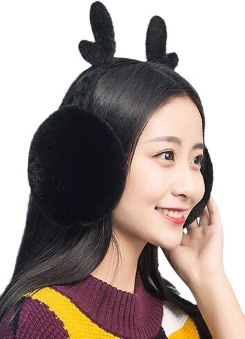 Holiberty Cute Deer Horn Fox Cat Ear Muffs Headband Women Girls Fuzzy Fur Earmuffs Ear Warmers Covers Xmas Winter Accessories in Saudi Arabia