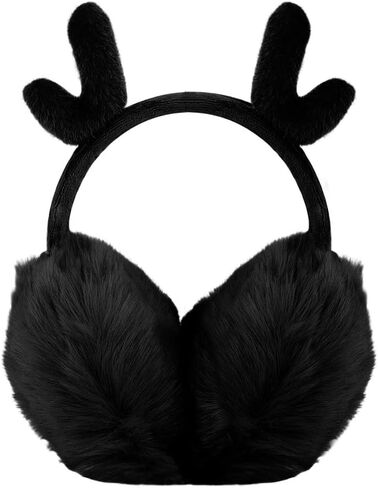 Holiberty Cute Deer Horn Fox Cat Ear Muffs Headband Women Girls Fuzzy Fur Earmuffs Ear Warmers Covers Xmas Winter Accessories in Saudi Arabia