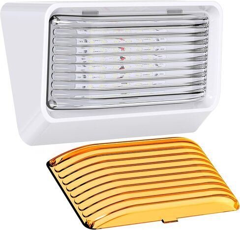 Leisure LED RV Exterior Porch Utility Light - 12v 280 Lumen Lighting Fixture. Replacement Lighting for RVs, Trailers, Campers, 5th Wheels. White Base, Clear and Amber Lens Included (White, 1-Pack) in Kuwait