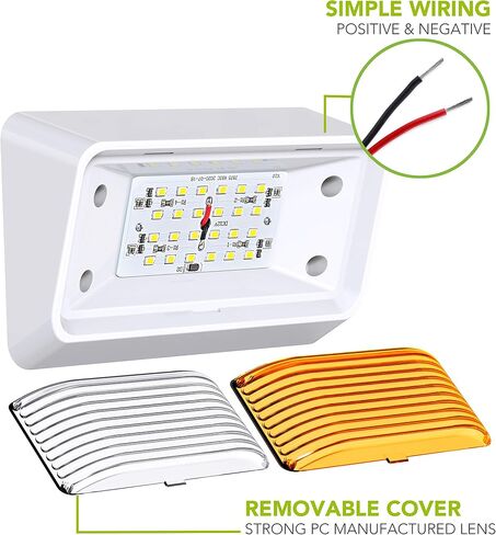 Leisure LED RV Exterior Porch Utility Light - 12v 280 Lumen Lighting Fixture. Replacement Lighting for RVs, Trailers, Campers, 5th Wheels. White Base, Clear and Amber Lens Included (White, 1-Pack) in Kuwait
