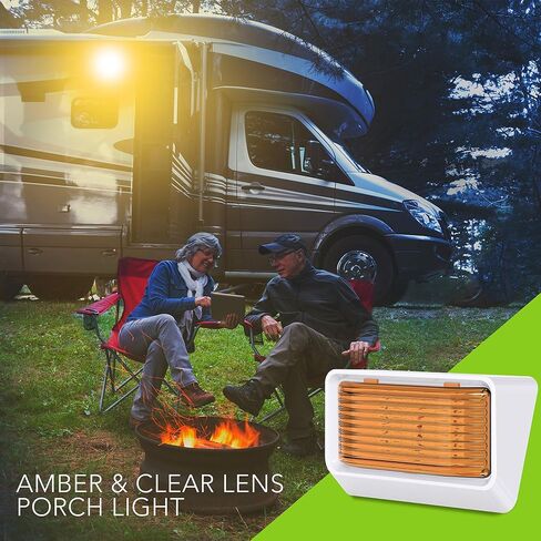 Leisure LED RV Exterior Porch Utility Light - 12v 280 Lumen Lighting Fixture. Replacement Lighting for RVs, Trailers, Campers, 5th Wheels. White Base, Clear and Amber Lens Included (White, 1-Pack) in Kuwait