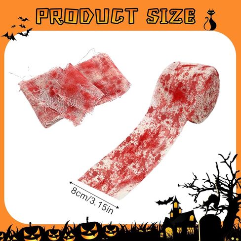 قماش مخيف للهالوين، شاش مخيف للدم مقاس 8.89 سم × 93.48 سم، إكسسوارات تنكرية لشريط الدم لحفلة الهالوين، ملحقات تنكرية للأم والزومبي in Kuwait