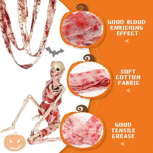 قماش مخيف للهالوين، شاش مخيف للدم مقاس 8.89 سم × 93.48 سم، إكسسوارات تنكرية لشريط الدم لحفلة الهالوين، ملحقات تنكرية للأم والزومبي in Kuwait
