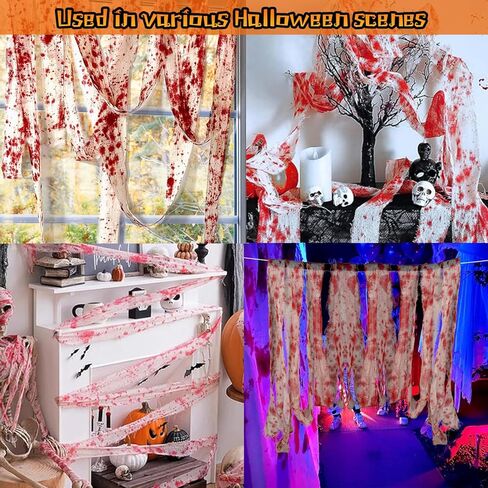 قماش مخيف للهالوين، شاش مخيف للدم مقاس 8.89 سم × 93.48 سم، إكسسوارات تنكرية لشريط الدم لحفلة الهالوين، ملحقات تنكرية للأم والزومبي in Kuwait