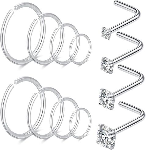 24Pcs 20 Gauge Nose Piercings Nose Rings Hoops for Women Men 316L Surgical Steel Cartilage Helix Tragus Hoop Earrings Lip Rings Septum Rings Clip on Real Nose Rings Bendable 6mm 8mm 10mm 12mm Fake Nose Ring Fake Septum Piercings in Saudi Arabia