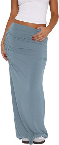 Bodyon Long Skirts for Women - Ruched High Waist Party Club Night Out Pencil Flowy Maxi Skirt in Kuwait