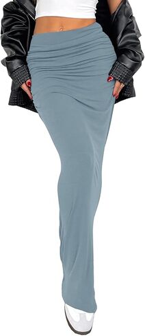 Bodyon Long Skirts for Women - Ruched High Waist Party Club Night Out Pencil Flowy Maxi Skirt in Kuwait