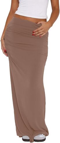 Bodyon Long Skirts for Women - Ruched High Waist Party Club Night Out Pencil Flowy Maxi Skirt in Kuwait