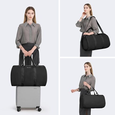 3Pcs Garment Duffle Bags for Travel Convertible Carry on Garment Bag for Women with Shoe Pouch Hanging Suit Bag for Clothes/Dresses (Black) in Saudi Arabia