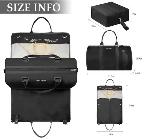 3Pcs Garment Duffle Bags for Travel Convertible Carry on Garment Bag for Women with Shoe Pouch Hanging Suit Bag for Clothes/Dresses (Black) in Saudi Arabia