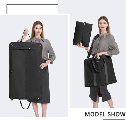 3Pcs Garment Duffle Bags for Travel Convertible Carry on Garment Bag for Women with Shoe Pouch Hanging Suit Bag for Clothes/Dresses (Black) in Saudi Arabia