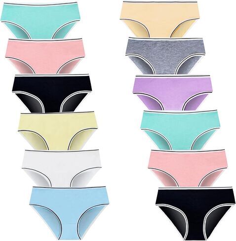 Teen Girls Underwear for 12 Pack Cotton Briefs (L, Multicolor, 8-16Years) in Saudi Arabia