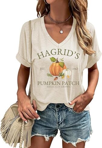 Fall V Neck T Shirt Funny Halloween Thanksgiving Graphic Tee Casual Family Halloween Costume Tops in Saudi Arabia