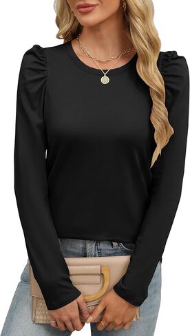 ANRABESS Womens Puff Long Sleeve Shirts Crewneck Fall Tops Basic Dressy Casual Blouses 2024 Trendy Outfits in Kuwait