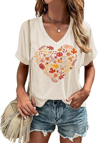 Fall V Neck T Shirt Funny Halloween Thanksgiving Graphic Tee Casual Family Halloween Costume Tops in Saudi Arabia