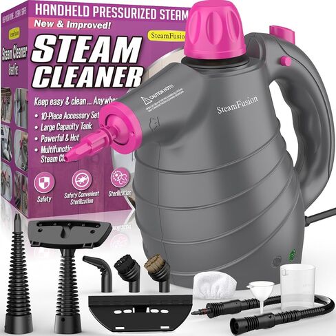 Pressurized Handheld Steam Cleaner with 10pcs Accessories&Safety Lock, Multi-Purpose Natural Deep Cleaning Steamer, Multi-Surface Steamer for Cleaning Home, Car, Upholstery, Grout, Grime and Grease in Saudi Arabia
