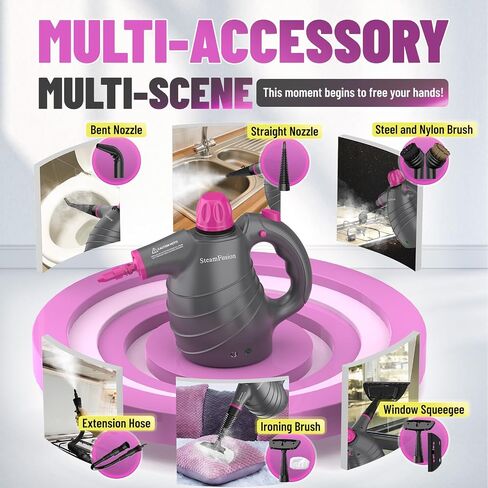 Pressurized Handheld Steam Cleaner with 10pcs Accessories&Safety Lock, Multi-Purpose Natural Deep Cleaning Steamer, Multi-Surface Steamer for Cleaning Home, Car, Upholstery, Grout, Grime and Grease in Saudi Arabia
