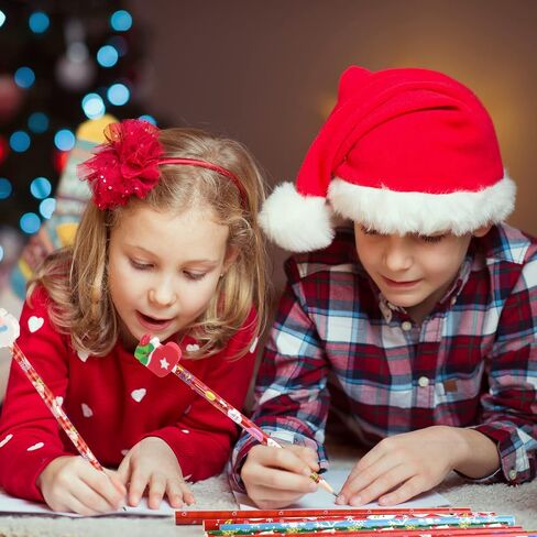 PLULON 24 Pieces Christmas Pencils with 24 Pieces Cute Eraser Holiday Pencils with Christmas Elements of Santa Claus, Elk, Sleigh, Bell for Christmas Party Supplies Xmas Wood Pencils（Total 48 Pieces） in Saudi Arabia