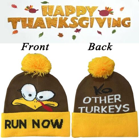 قبعة الديك الرومي Run Beanie Thansgiving تركيا بوم بوم للعدائين Run Now، KO Other Turkeys متعدد الألوان in Saudi Arabia
