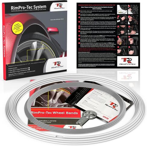 واقيات حافة أحزمة العجلات من Rimpro-Tec لحماية عجلات السيارة والديكور، مناسبة للحافة المسطحة Tesla 4 مم وجميع السيارات الأخرى، سهلة التركيب تناسب من 12 بوصة إلى 22 بوصة القاعدة: أبيض، الجزء الداخلي: أبيض. in Saudi Arabia