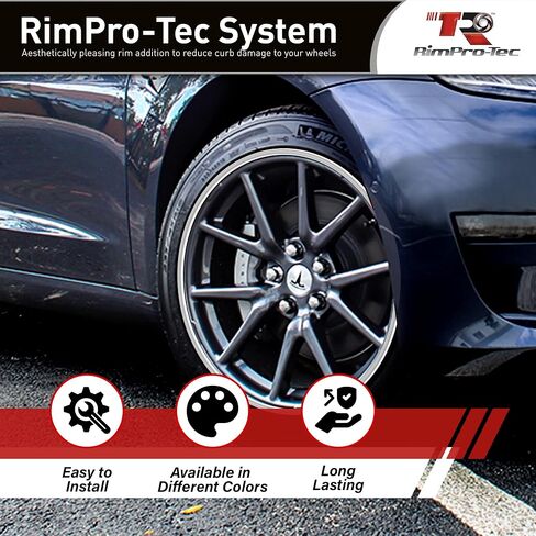 واقيات حافة أحزمة العجلات من Rimpro-Tec لحماية عجلات السيارة والديكور، مناسبة للحافة المسطحة Tesla 4 مم وجميع السيارات الأخرى، سهلة التركيب تناسب من 12 بوصة إلى 22 بوصة القاعدة: أبيض، الجزء الداخلي: أبيض. in Saudi Arabia