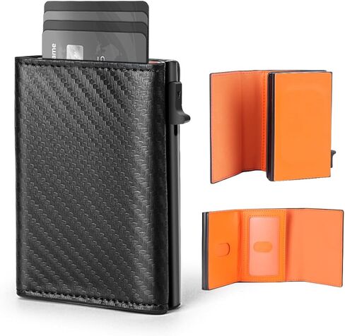 Wallet for Men - Compact RFID Blocking Mens Wallet, Stylish Minimalist Ridge Wallets for Men with Pop Up Card Case, Card Holder Wallet with Top Matte Leather+Aerospace-Grade Aluminum Body, Orange in Saudi Arabia