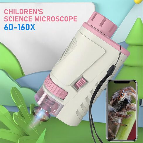 Mini Lab Microscope for Kids, Portable LED Lighted Microscopes Digital Pocket Microscope for Adults 60-160X High-Definition Miniscope Handheld Microscope STEM Educational Tool (Stand Pink) in Saudi Arabia