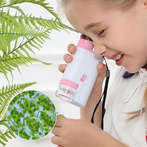 Mini Lab Microscope for Kids, Portable LED Lighted Microscopes Digital Pocket Microscope for Adults 60-160X High-Definition Miniscope Handheld Microscope STEM Educational Tool (Stand Pink) in Saudi Arabia