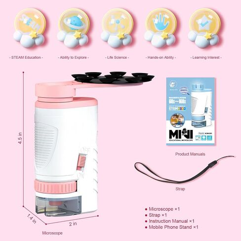 Mini Lab Microscope for Kids, Portable LED Lighted Microscopes Digital Pocket Microscope for Adults 60-160X High-Definition Miniscope Handheld Microscope STEM Educational Tool (Stand Pink) in Saudi Arabia