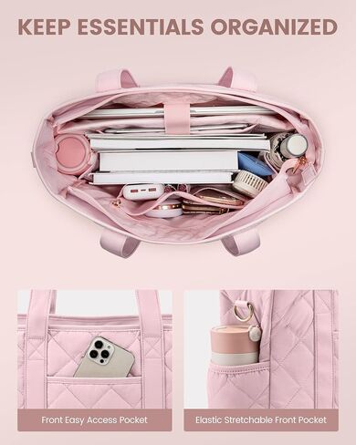 LOVEVOOK Tote Bag for Women, Quilted Puffer 15.6 Inch Laptop Handbag with Zipper, Large Lightweight Shoulder Bag in Kuwait