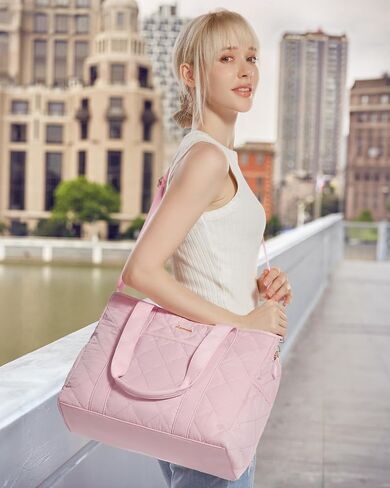LOVEVOOK Tote Bag for Women, Quilted Puffer 15.6 Inch Laptop Handbag with Zipper, Large Lightweight Shoulder Bag in Kuwait