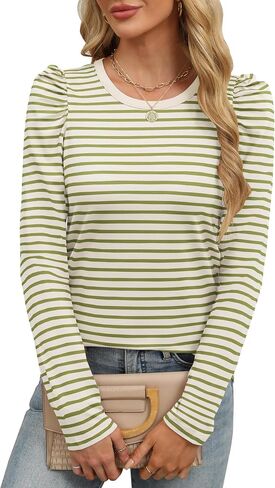 ANRABESS Womens Puff Long Sleeve Shirts Crewneck Fall Tops Basic Dressy Casual Blouses 2024 Trendy Outfits in Kuwait