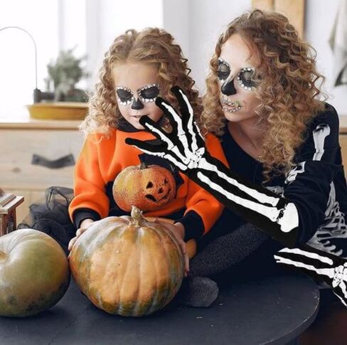 بدلة جمجمة 2 قطعة قفازات طويلة للهالوين جوارب هيكل عظمي للهالوين قفازات طويلة هيكل عظمي للهالوين جوارب بانك هيكل عظمي للسيدات جوارب سوداء زي كرنفال سيدة في قبعة الركبة in Kuwait