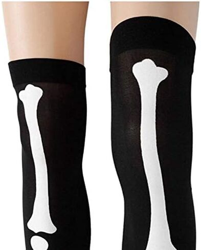 بدلة جمجمة 2 قطعة قفازات طويلة للهالوين جوارب هيكل عظمي للهالوين قفازات طويلة هيكل عظمي للهالوين جوارب بانك هيكل عظمي للسيدات جوارب سوداء زي كرنفال سيدة في قبعة الركبة in Kuwait