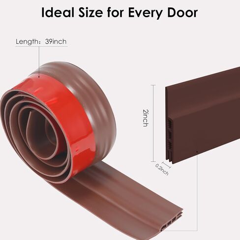Under Door Draft Stopper & Weather Stripping Door Seal - Easy to Install, Block Noise & Cold Air, Reduce Wind/Breeze,Perfect Door Stoppers for Bottom of Door (Brown, 2“ W x 39" L) in Saudi Arabia
