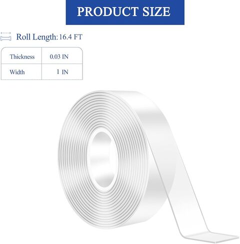 Double Sided Tape Heavy Duty, Clear Non Trace Nano Adhesive Tape, Transparent Mounting Tape for Poster, Photo Frames, Carpets, Decor, Power Strips, DIY - 1 in * 16.4 Feet in Saudi Arabia