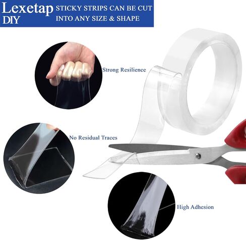 Double Sided Tape Heavy Duty, Clear Non Trace Nano Adhesive Tape, Transparent Mounting Tape for Poster, Photo Frames, Carpets, Decor, Power Strips, DIY - 1 in * 16.4 Feet in Saudi Arabia