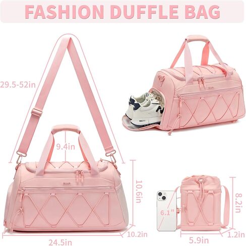 Gym Bag for Women, 40L Sports Travel Duffel Bag Gym Backpack with Shoe Compartment, Carry on Weekender Overnight Bag, Personal Item Travel Bag Workout Tote Bag Pink in Saudi Arabia
