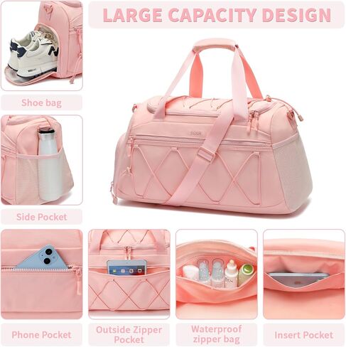 Gym Bag for Women, 40L Sports Travel Duffel Bag Gym Backpack with Shoe Compartment, Carry on Weekender Overnight Bag, Personal Item Travel Bag Workout Tote Bag Pink in Saudi Arabia