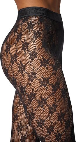 Wolford Rose Tights for Women Floral Pattern Sheer Net Hosiery Elastic Logo Waistband Pantyhose Stockings Sustainably Dyed in Saudi Arabia