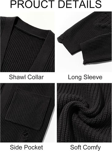 Runcati Men's Long Cardigan Sweater Casual Open Front Shawl Collar Long Sleeve Ripped Sweater with Pockets in Saudi Arabia
