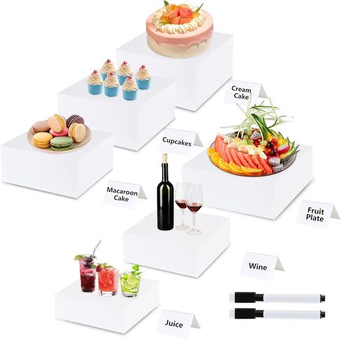 مجموعة رافعات بوفيه أكريليك بيضاء من Heuyrao، 6 قطع، صناديق أكريليك بيضاء لعرض الطعام مع قيعان مجوفة، حاملات عرض طعام بيضاء للكعك والمقتنيات والألعاب والمجوهرات ومستحضرات التجميل in Kuwait