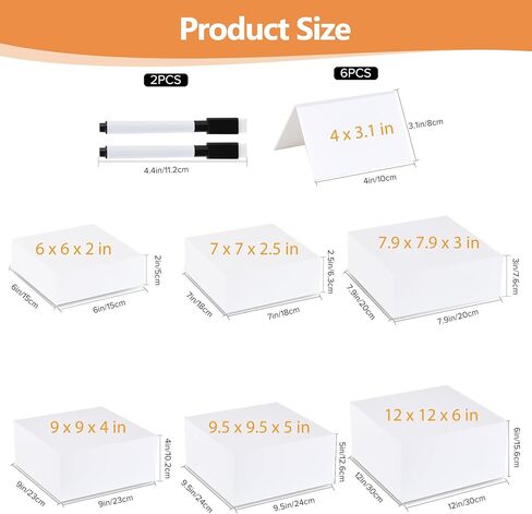 مجموعة رافعات بوفيه أكريليك بيضاء من Heuyrao، 6 قطع، صناديق أكريليك بيضاء لعرض الطعام مع قيعان مجوفة، حاملات عرض طعام بيضاء للكعك والمقتنيات والألعاب والمجوهرات ومستحضرات التجميل in Kuwait