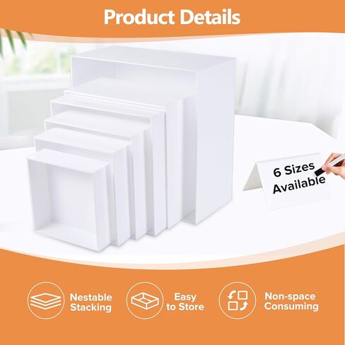 مجموعة رافعات بوفيه أكريليك بيضاء من Heuyrao، 6 قطع، صناديق أكريليك بيضاء لعرض الطعام مع قيعان مجوفة، حاملات عرض طعام بيضاء للكعك والمقتنيات والألعاب والمجوهرات ومستحضرات التجميل in Kuwait