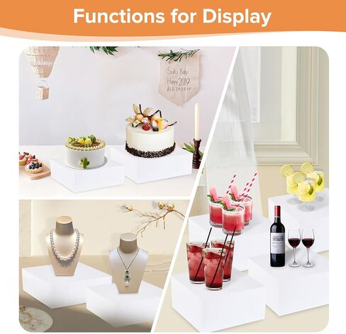 مجموعة رافعات بوفيه أكريليك بيضاء من Heuyrao، 6 قطع، صناديق أكريليك بيضاء لعرض الطعام مع قيعان مجوفة، حاملات عرض طعام بيضاء للكعك والمقتنيات والألعاب والمجوهرات ومستحضرات التجميل in Kuwait