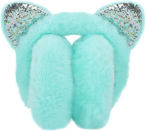ACTLATI Cat Ear Earmuffs Foldable Ear Warmers Sequin Plush Ear Muffs Winter Outdoor Ear Covers for Women Girls in Kuwait