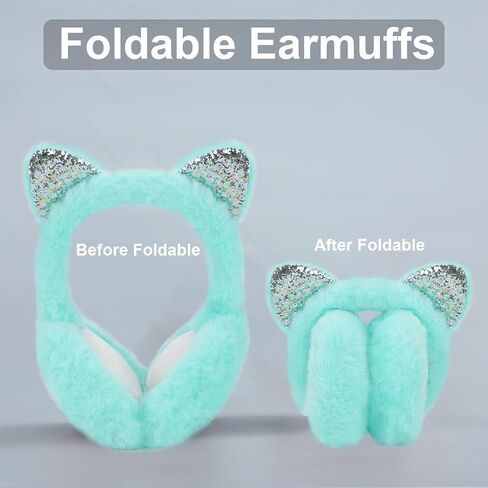 ACTLATI Cat Ear Earmuffs Foldable Ear Warmers Sequin Plush Ear Muffs Winter Outdoor Ear Covers for Women Girls in Kuwait
