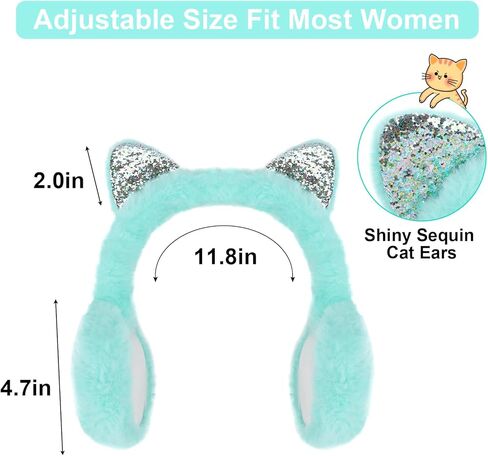 ACTLATI Cat Ear Earmuffs Foldable Ear Warmers Sequin Plush Ear Muffs Winter Outdoor Ear Covers for Women Girls in Kuwait